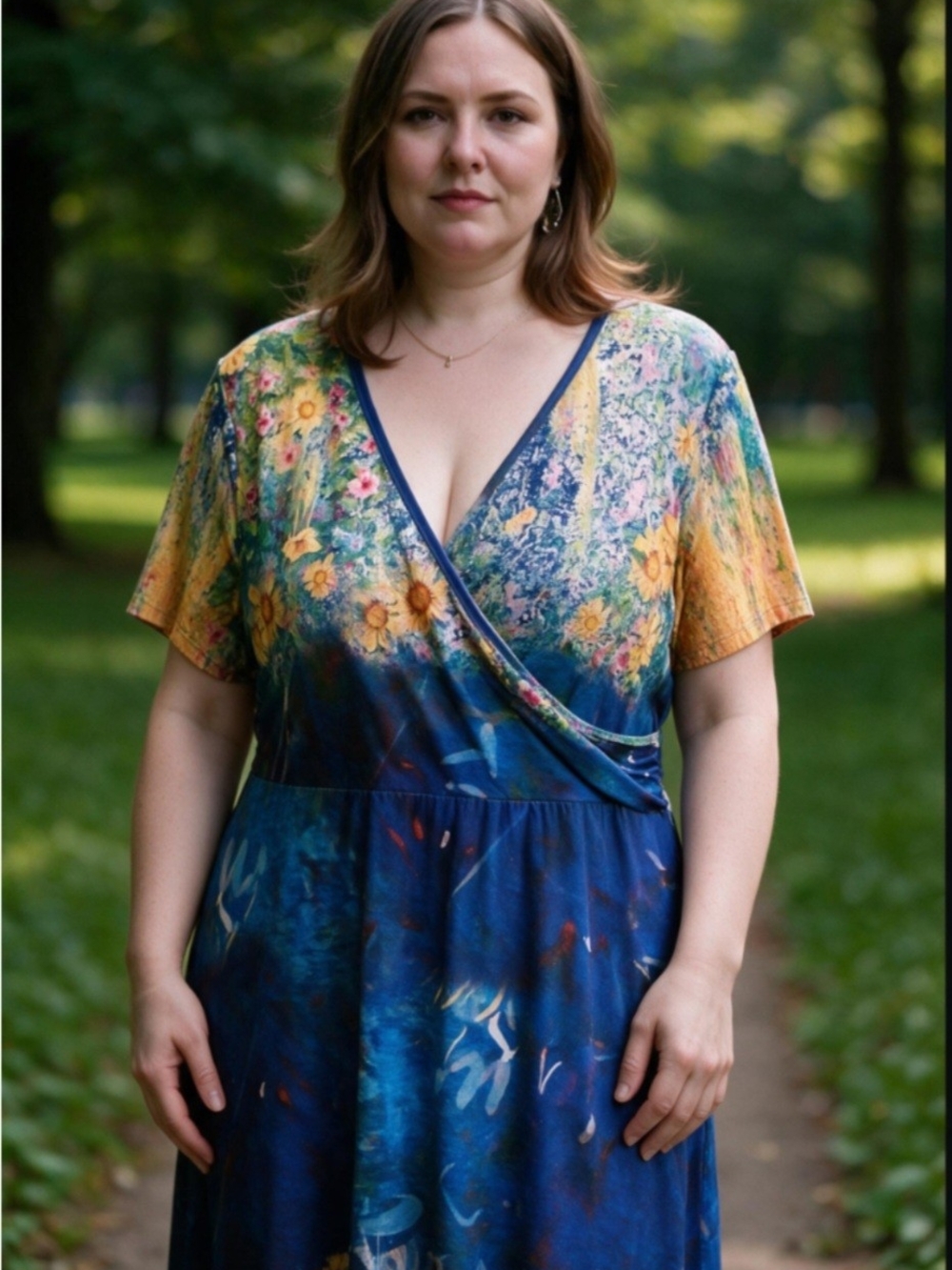 Floral Blue Wrap-Style Maxi Dress